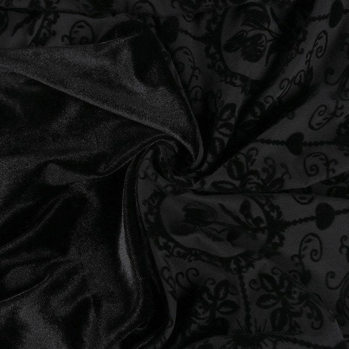 details of black gothic lace bell sleeve dress