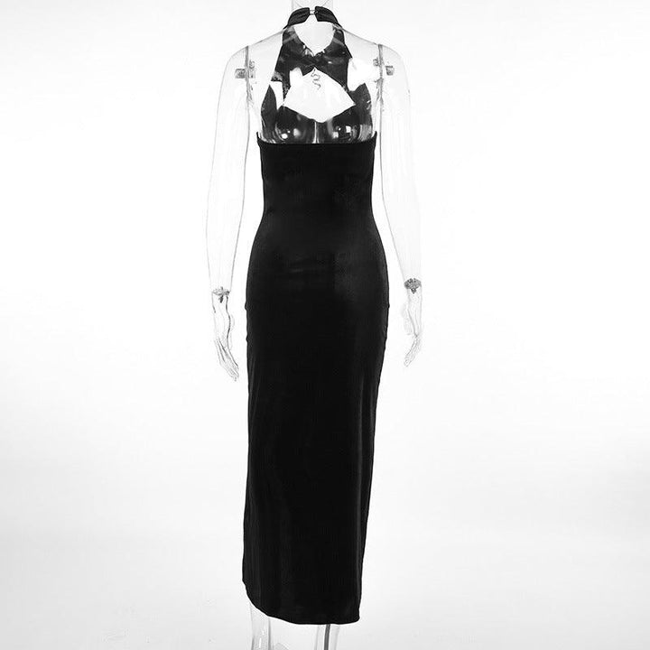 details of a black gothic lace formal fashion dress with shawel