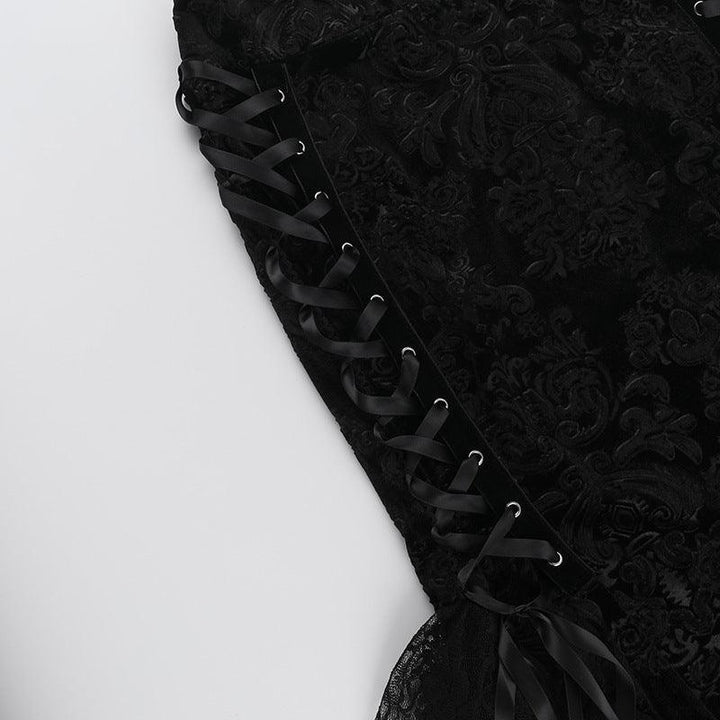 details of black gothic lace mermaid dress