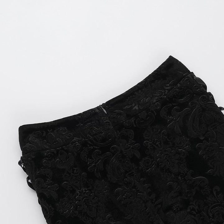 details of black gothic lace mermaid dress