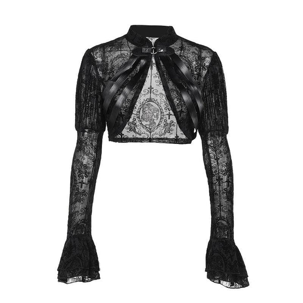 black gothic lace skeleton embroidered top blouse