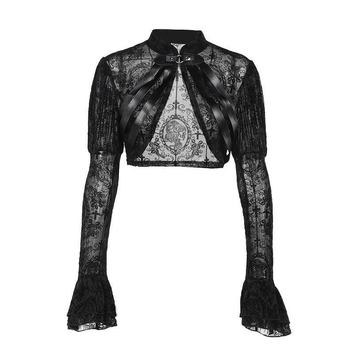 black gothic lace skeleton embroidered top blouse