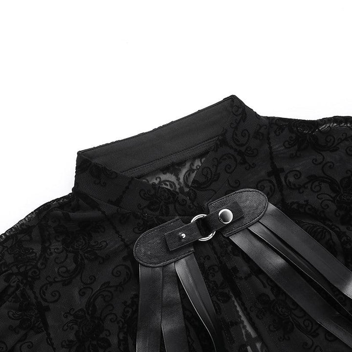 details of black gothic lace skeleton embroidered top blouse