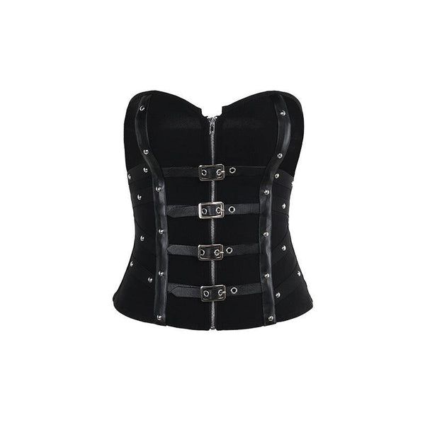 black gothic strapless leather buckle tank top