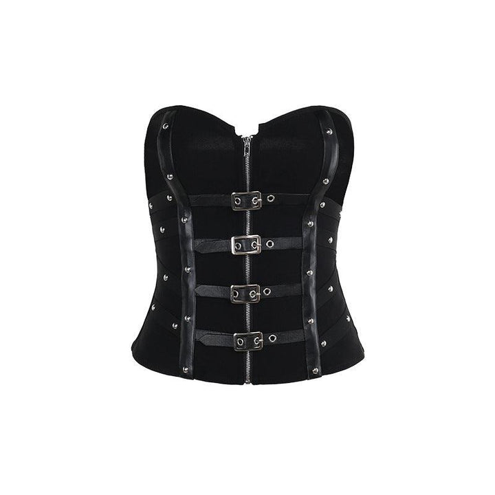 black gothic strapless leather buckle tank top