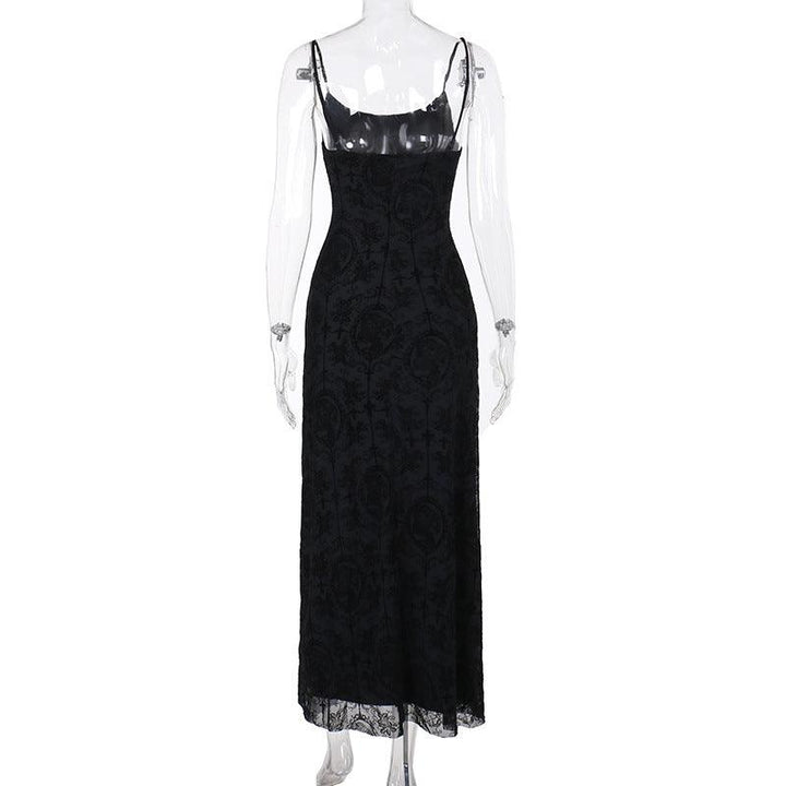 details of black gothic velvet spaghetti strap dress