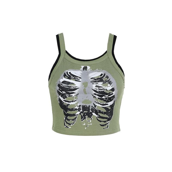 a black green gothic casual printed knit top vest