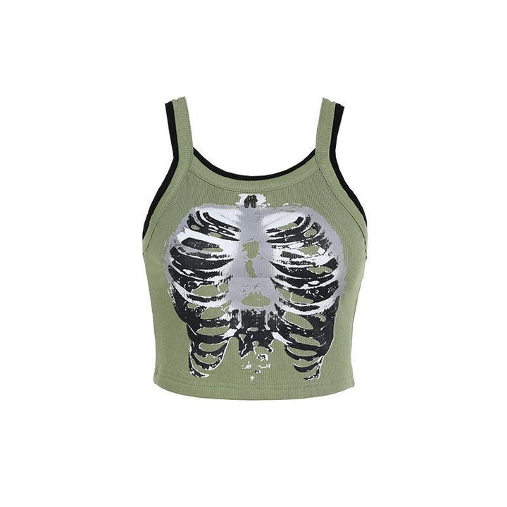 a black green gothic casual printed knit top vest