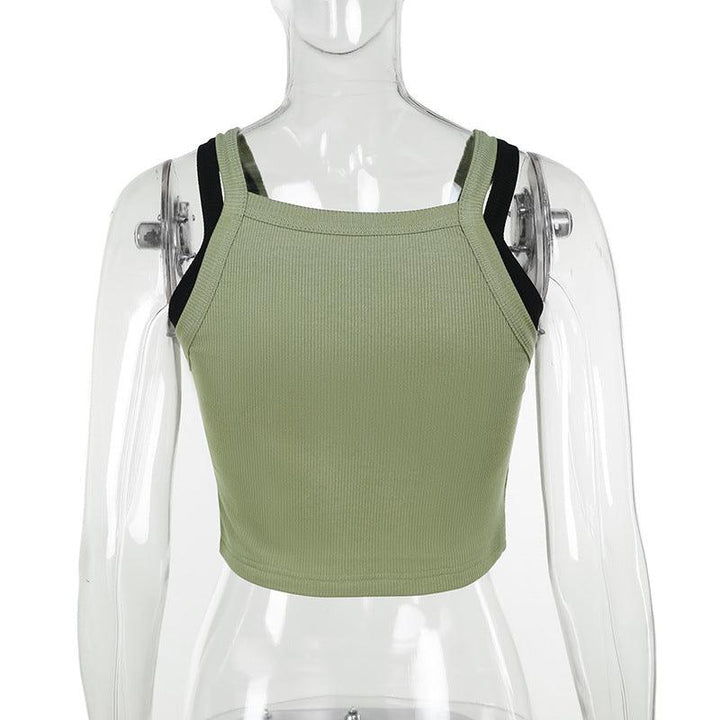 details of a black green gothic casual printed knit top vest