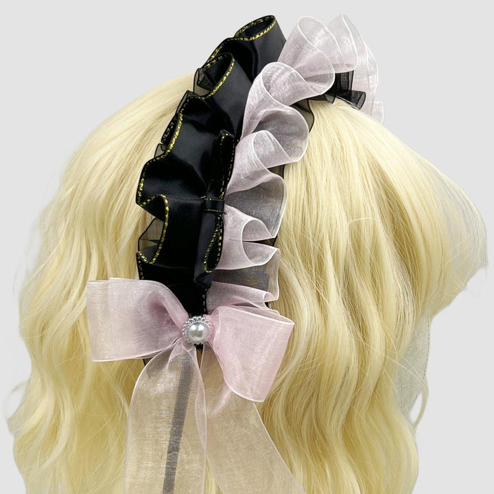black and pink lolita headpiece gothic hair band