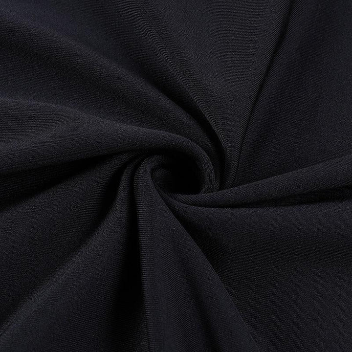 details of a black long sleeve gothic formal dress