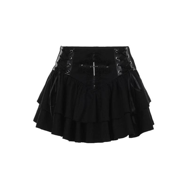 black punk cross pendant mini skirt