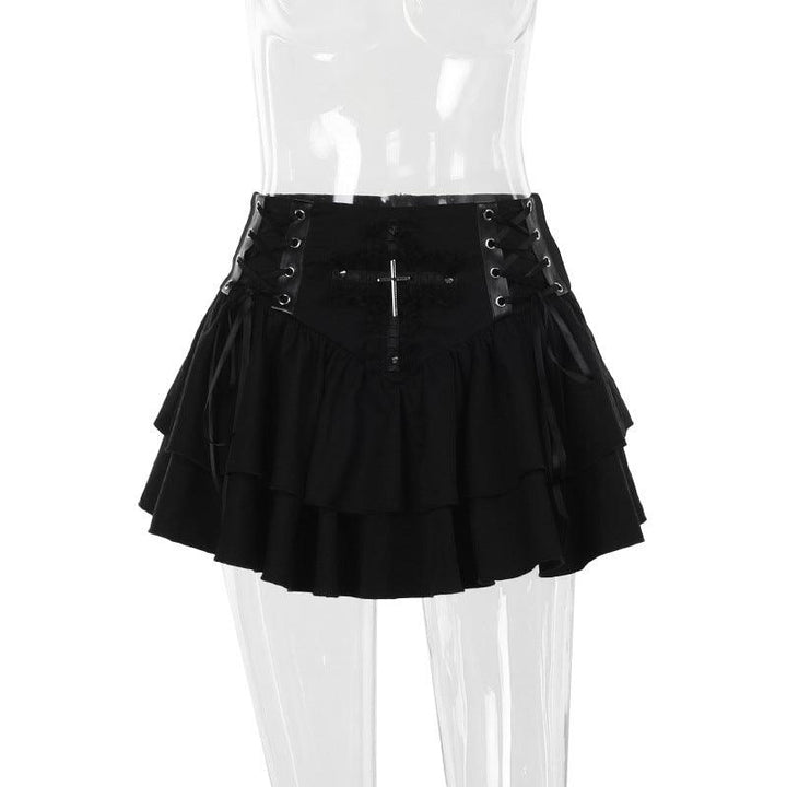 details of black punk cross pendant mini skirt