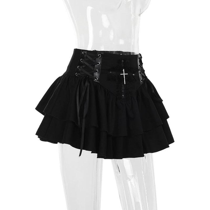 black punk cross pendant mini skirt