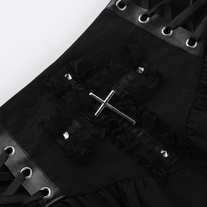 black punk cross pendant mini skirt