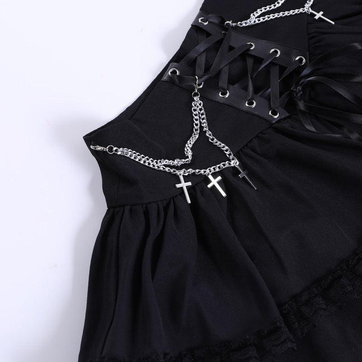 details of a black punk short gothic dress