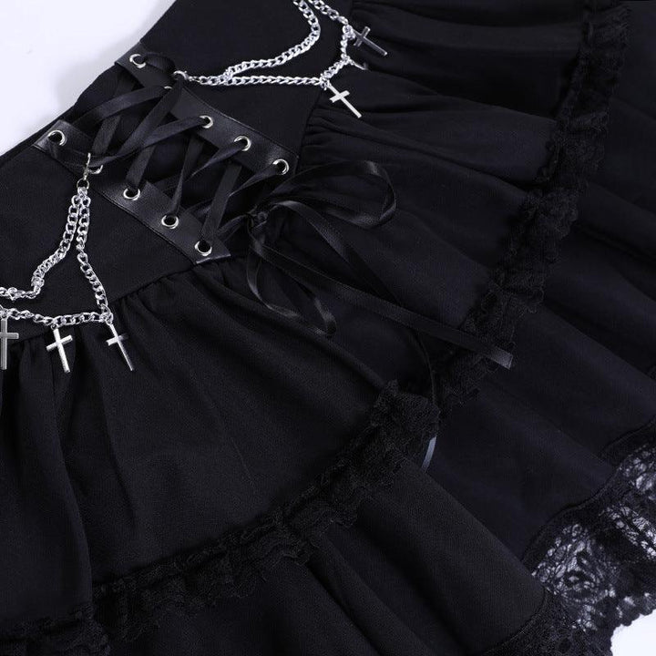 details of a black punk short gothic dress
