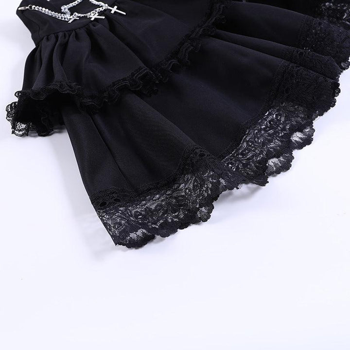 details of a black punk short gothic dress