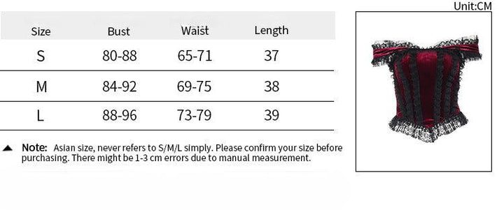 size chart of a black red gothic dark slim suede lace tank top