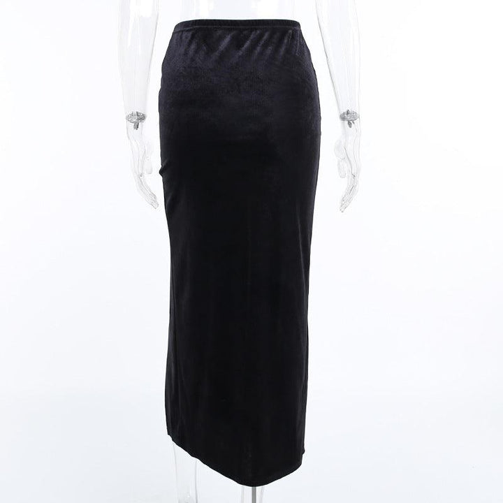 details of a black sexy gothic velvet half body long dress