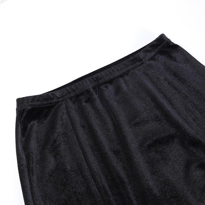 details of a black sexy gothic velvet half body long dress