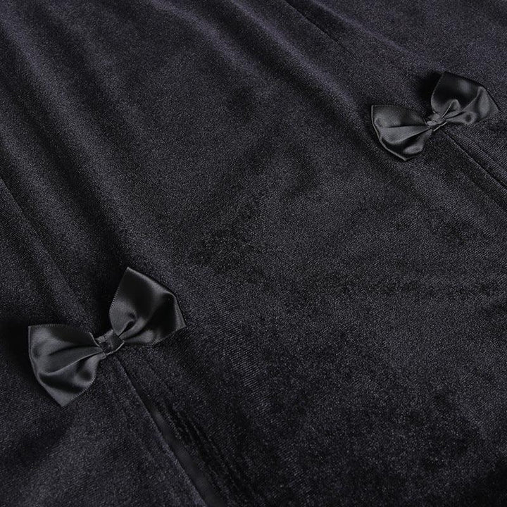 details of a black sexy gothic velvet half body long dress