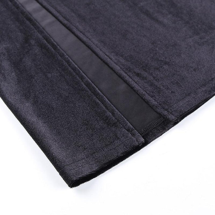 details of a black sexy gothic velvet half body long dress