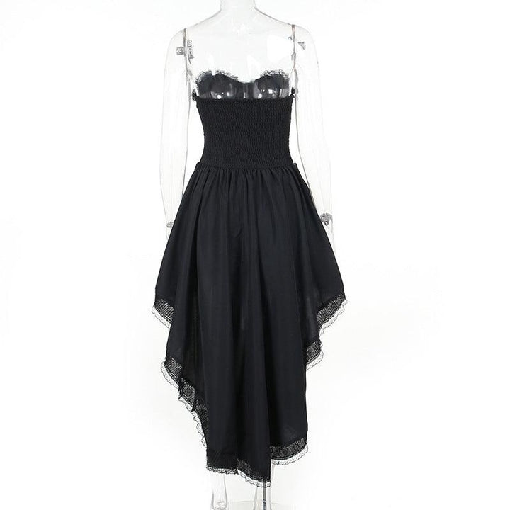 detailds of a black sleeveless lolita corset long dress