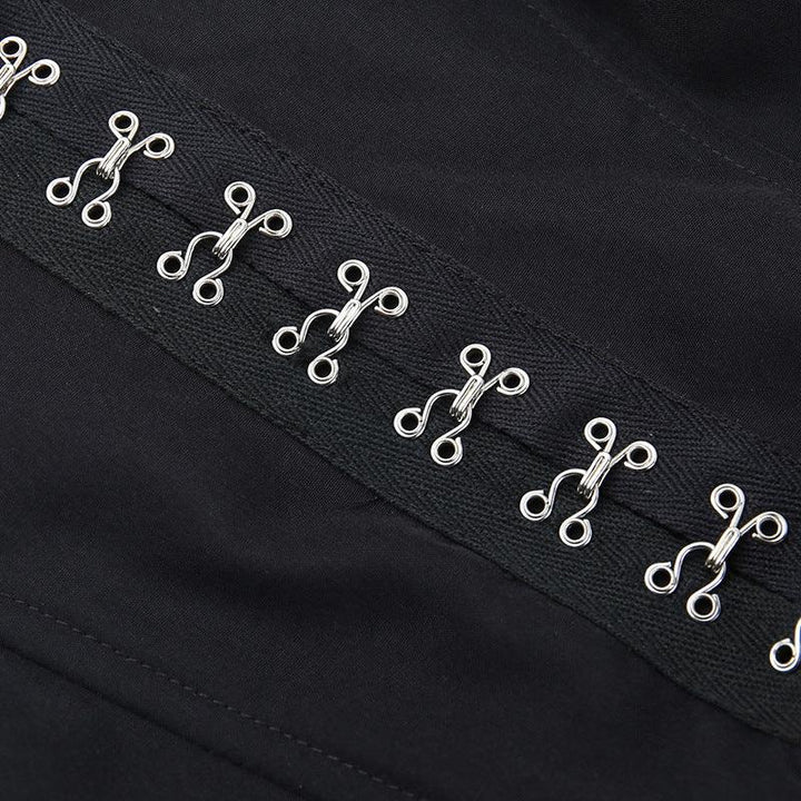 detailds of a black sleeveless lolita corset long dress