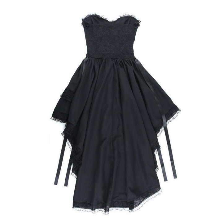 detailds of a black sleeveless lolita corset long dress
