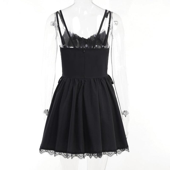 details of a black sleeveless vampire gothic wedding dress