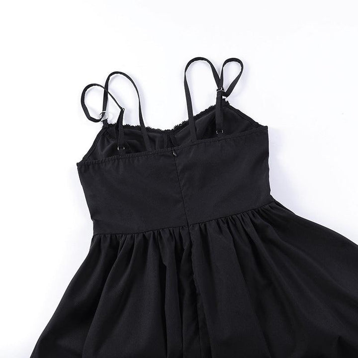 details of a black sleeveless vampire gothic wedding dress
