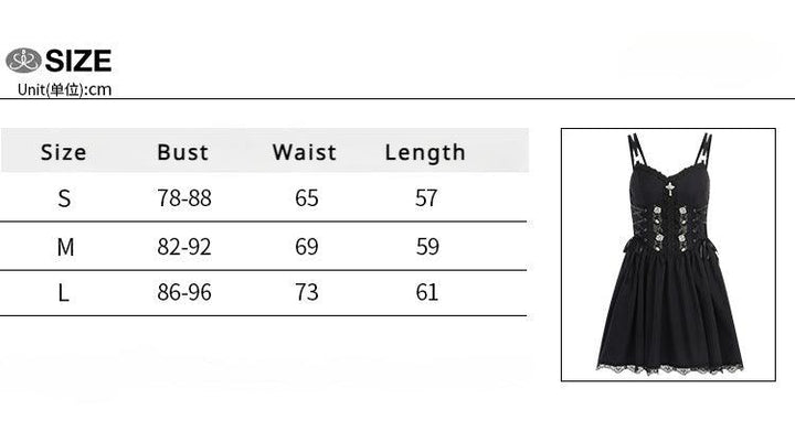 size chart of a black sleeveless vampire gothic wedding dress