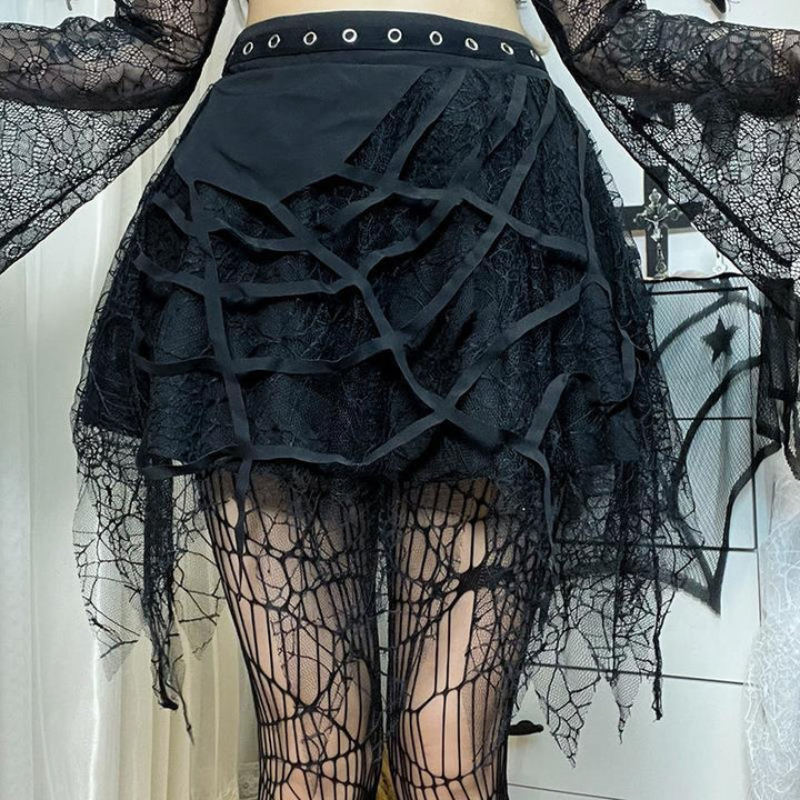 a woman wear a black steampunk gothic half body dress