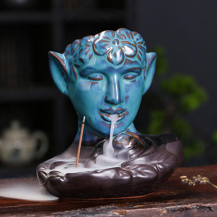 blue fairy zen tiny garden backflow incense burner holder on the table