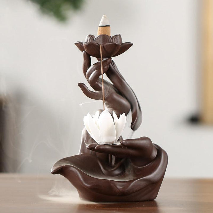 buddha hand lotus zen garden reversing incense burner holder on the table