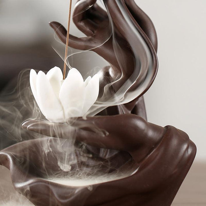 details of buddha hand lotus zen garden reversing incense burner holder