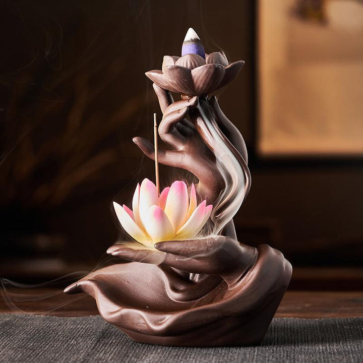 buddha hand lotus zen garden reversing incense burner holder on the table