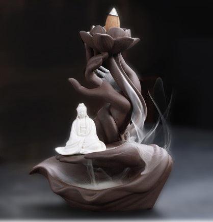 buddha hand lotus zen garden reversing incense burner holder on the table