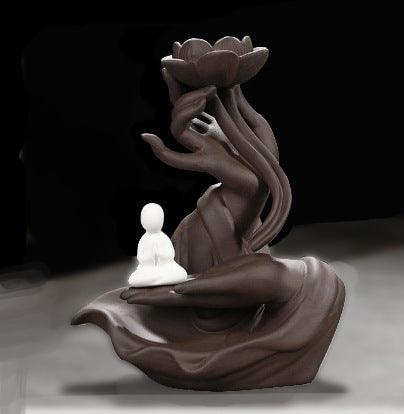 buddha hand lotus zen garden reversing incense burner holder on the table