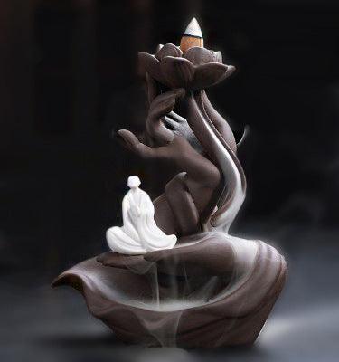buddha hand lotus zen garden reversing incense burner holder on the table