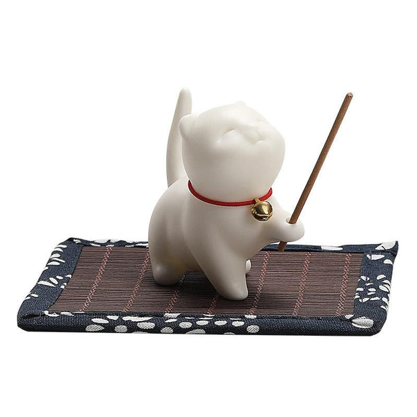 white cat shape ceramic incense burner holder
