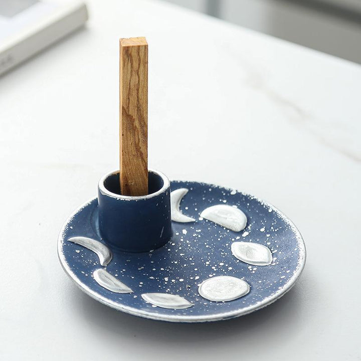 blue ceramic incense burner base burning tray