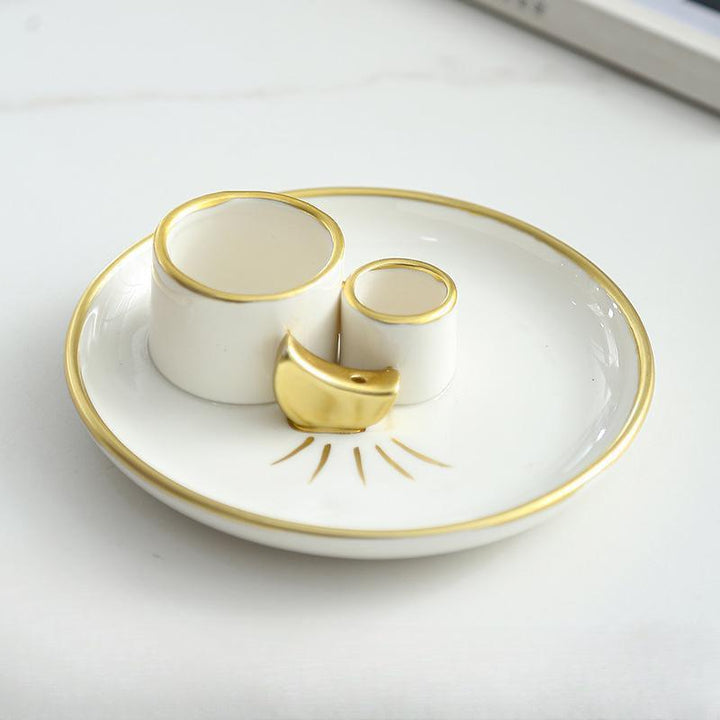 white and gold ceramic incense burner base burning tray