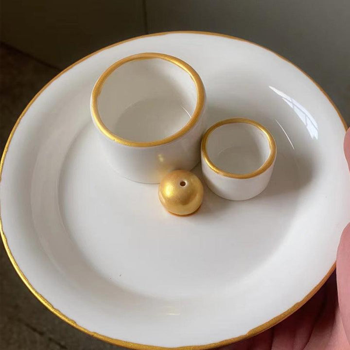 white and gold ceramic incense burner base burning tray