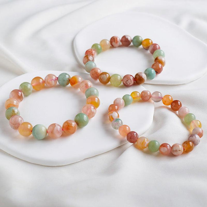 cherry blossom agate round bead crystal bracelet