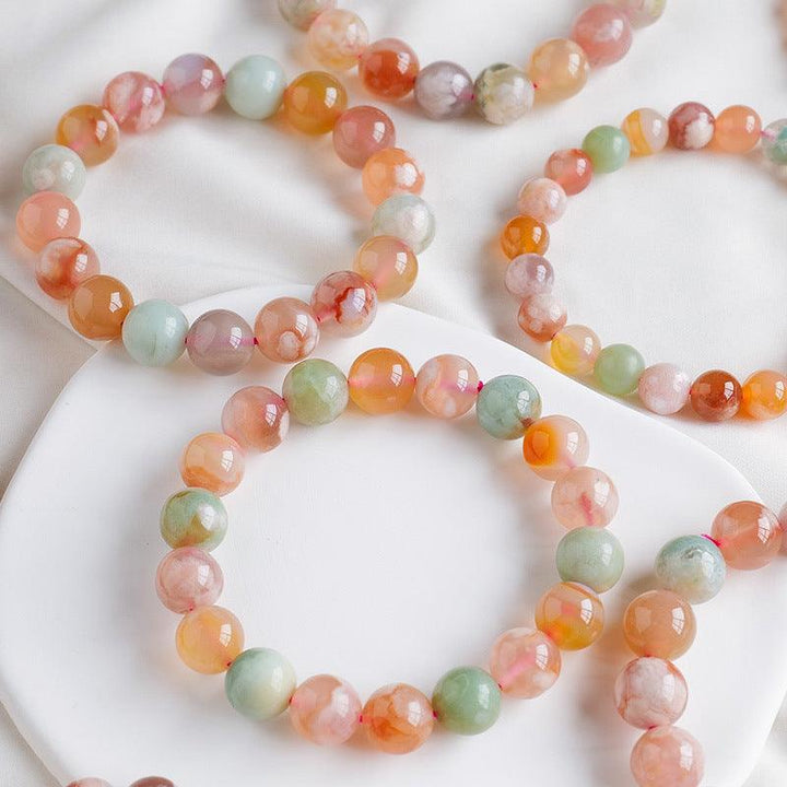cherry blossom agate round bead crystal bracelet