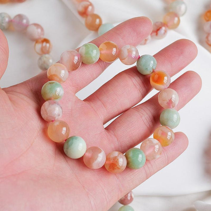 cherry blossom agate round bead crystal bracelet