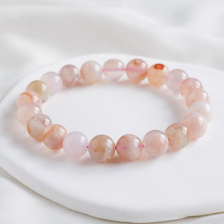 cherry blossom agate round bead crystal bracelet