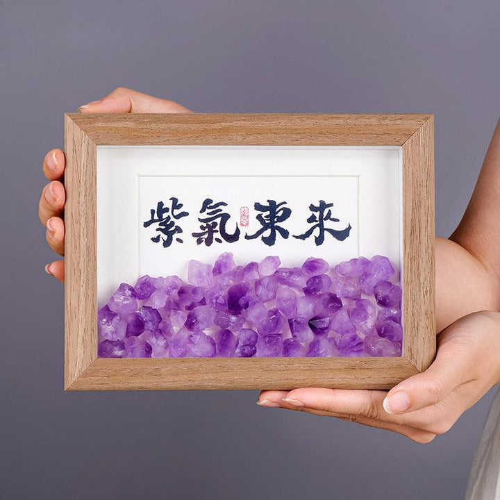 chinese feng shui amethyst crystal frame with calligraphy art